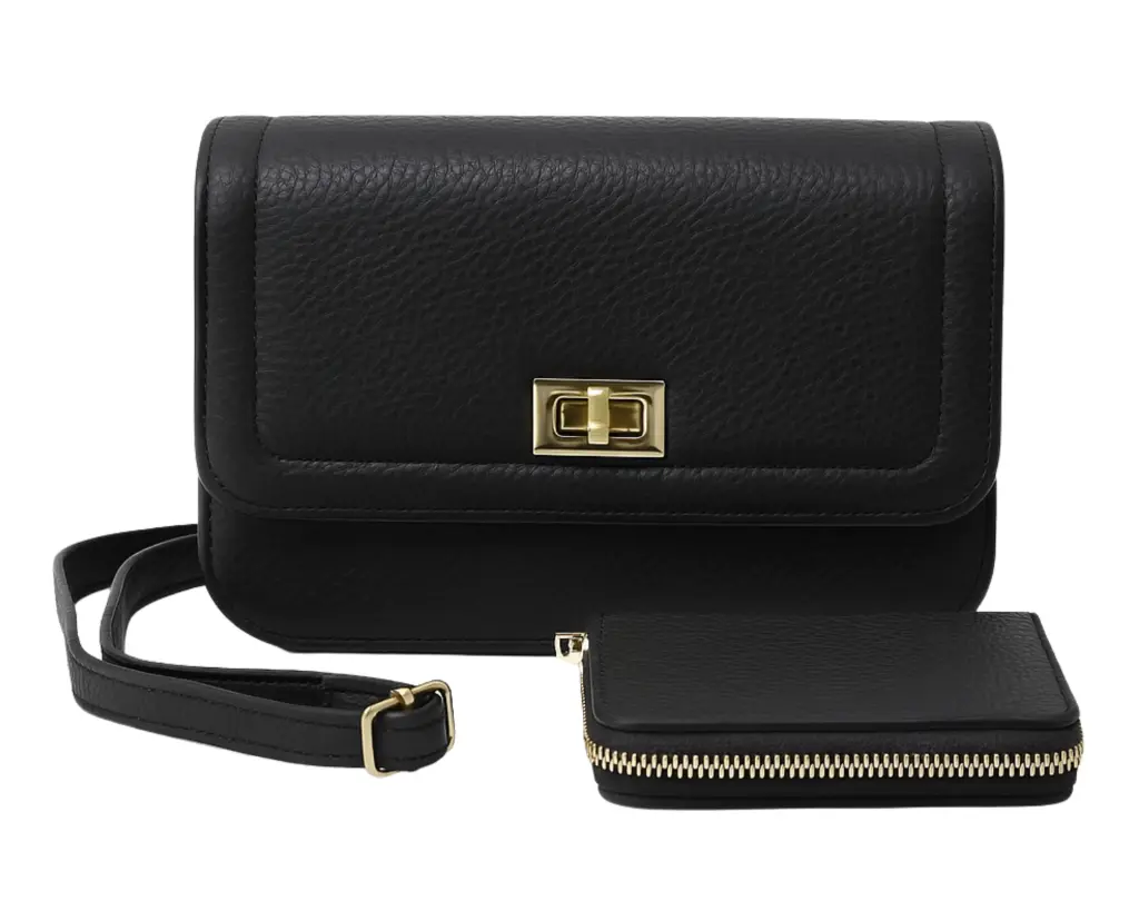 BANDOLERA MINIMAL LUXE C/ MONEDERO (Negro)